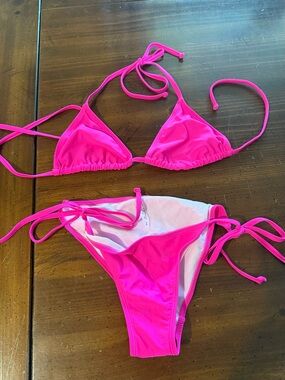 SHEIN Hot Pink Tie-Side Triangle Bikini